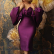 Off-Shoulder Puff Sleeve Dress with Pleated Design