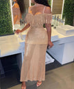 Off-Shoulder Fringe Detail Sequined Mermaid Dress