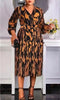 V-Neck Pleated Mid-Length Printed Dress