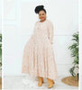 Floral tiered maxi dress, long sleeves, light peach with small print