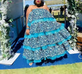 Blue and White Geometric Pattern Multi-layer Dress