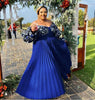 Off-Shoulder Floral Bodice with Pleated Full Skirt Dress