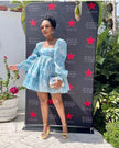 Layered Ruffle Long Sleeve Cinched Waist Dress