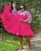 Elegant Outdoor Event-Styled Dress with Bishop Sleeves and Pleated Skirt