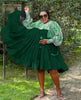 Elegant Outdoor Event-Styled Dress with Bishop Sleeves and Pleated Skirt