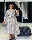 Long-Sleeve Knee-Length Flared Dress with Pattern Design