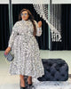 Long-Sleeve Knee-Length Flared Dress with Pattern Design