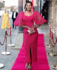 Elegant Knee-Length Dress with Sheer Puffy Sleeves
