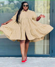 Short-Sleeve Button-Up Dress with Flared Ruffle Hemline