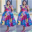 Floral ruffle midi dress with belted waist, multicolor blue pink yellow floral