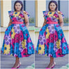 Women's Floral Print Dress with Ruffled Sleeves and Waistband Accent
