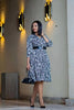 Floral Print Mid-Length Dress with Three-Quarter Sleeves and Belted Waist