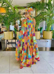Sleeveless A-line maxi dress with colorful circular print