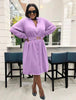 Long Sleeve V-Neck Button Detail Belted Dress