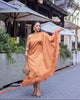 One-Shoulder Draped Dress with Feather Hem Embellishment