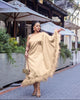 One-Shoulder Draped Dress with Feather Hem Embellishment