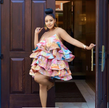 Women's Vibrant Sleeveless Multi-layered Ruffle Dress with Abstract Patterns