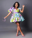 Floral Print Puff Sleeve Tiered Short Dress