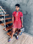 Women's Sleeveless Geometric Pattern Striped Dress