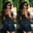 Black strapless glitter mini dress with sweetheart neckline