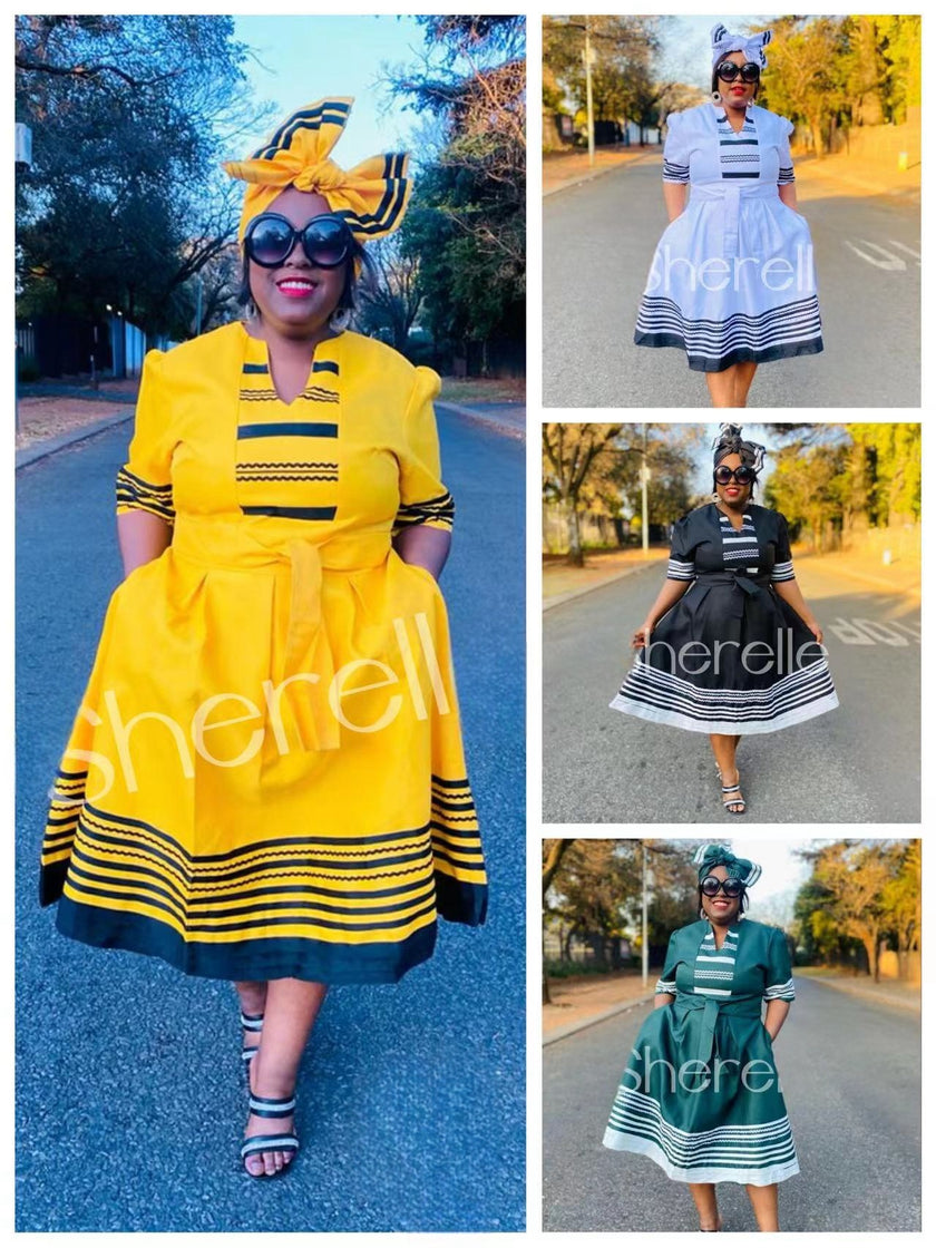 Classic Shirt Dress with Horizontal Stripes and Collared Neckline