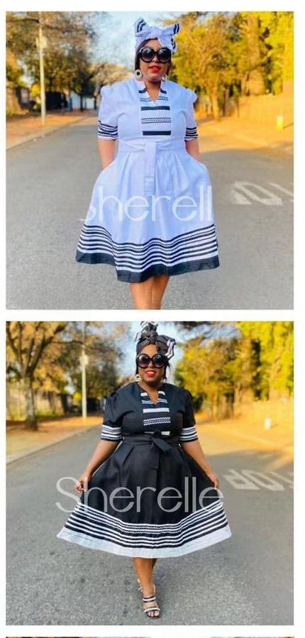 Classic Shirt Dress with Horizontal Stripes and Collared Neckline