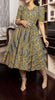 Traditional Flared Skirt Dress with Swirl and Feather Motifs