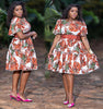 Short Sleeve Botanical Pattern Knee-Length Dress