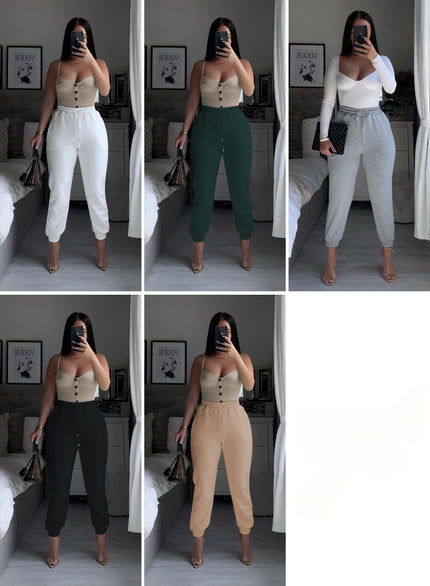 Women's High-Waisted Joggers with Elastic Waistband, Drawstring Detail, and Cuffed Ankles