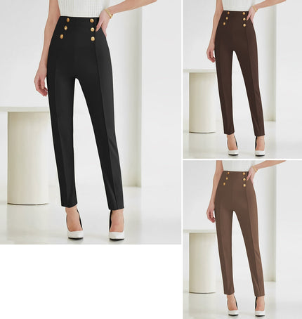 Trousers Women's High Waist Gold Button Elegant Chic