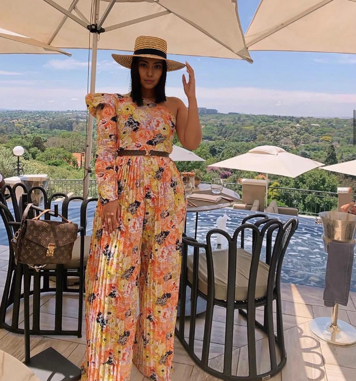 Women's Floral Pattern One-Shoulder Jumpsuit with Stylish Ruffle Details