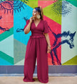 Short-Sleeved V-Neck Jumpsuit