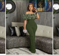 Off-Shoulder Lace Bodice Jumpsuit with Straight-Leg Design