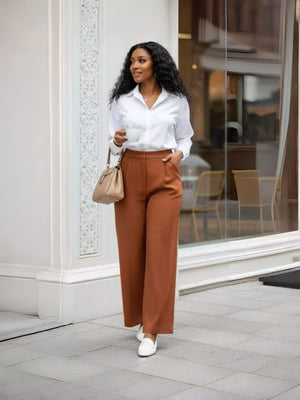 Pants High-Waist Straight-Leg Button Detail Urban Casual Scene