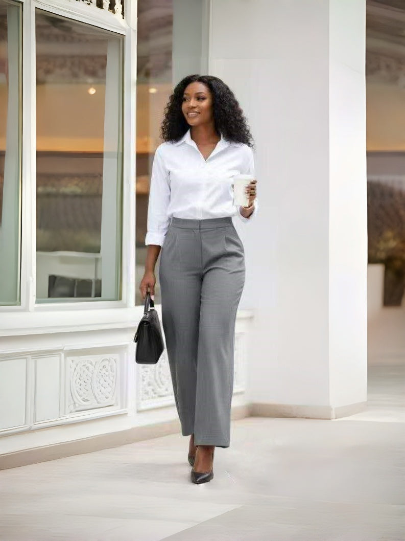 Pants High-Waist Straight-Leg Button Detail Urban Casual Scene