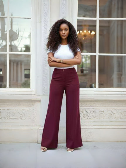 High-waist wide-leg tailored pants, maroon