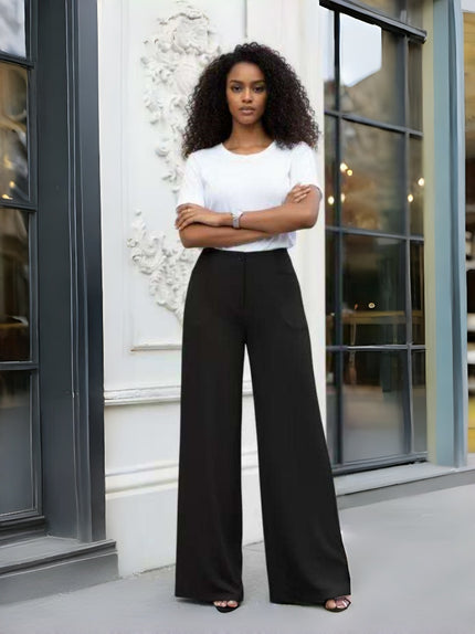 High-waist wide-leg tailored pants, black