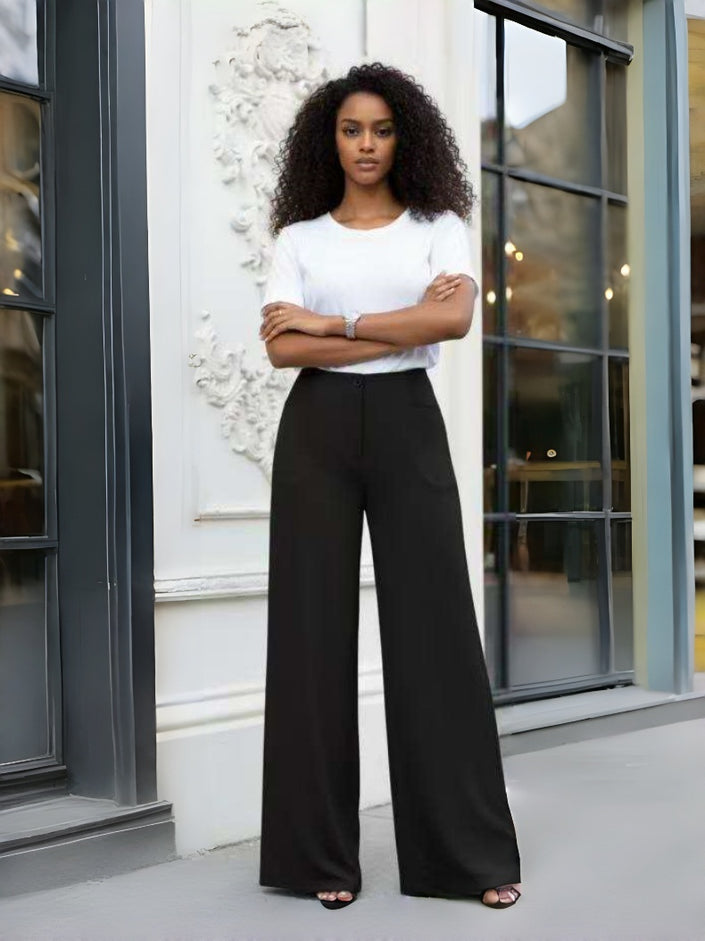 High-waist wide-leg tailored pants, black