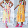Geometric knit dress with V-neck, sleeveless, multicolor striped geometric pattern