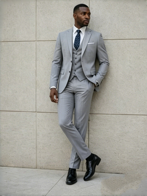 Mens 3Piece Light Grey Slim Fit Suit