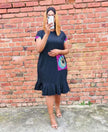 Women's African-Style Printed Short Sleeve Dress with Pleated Hem Design
