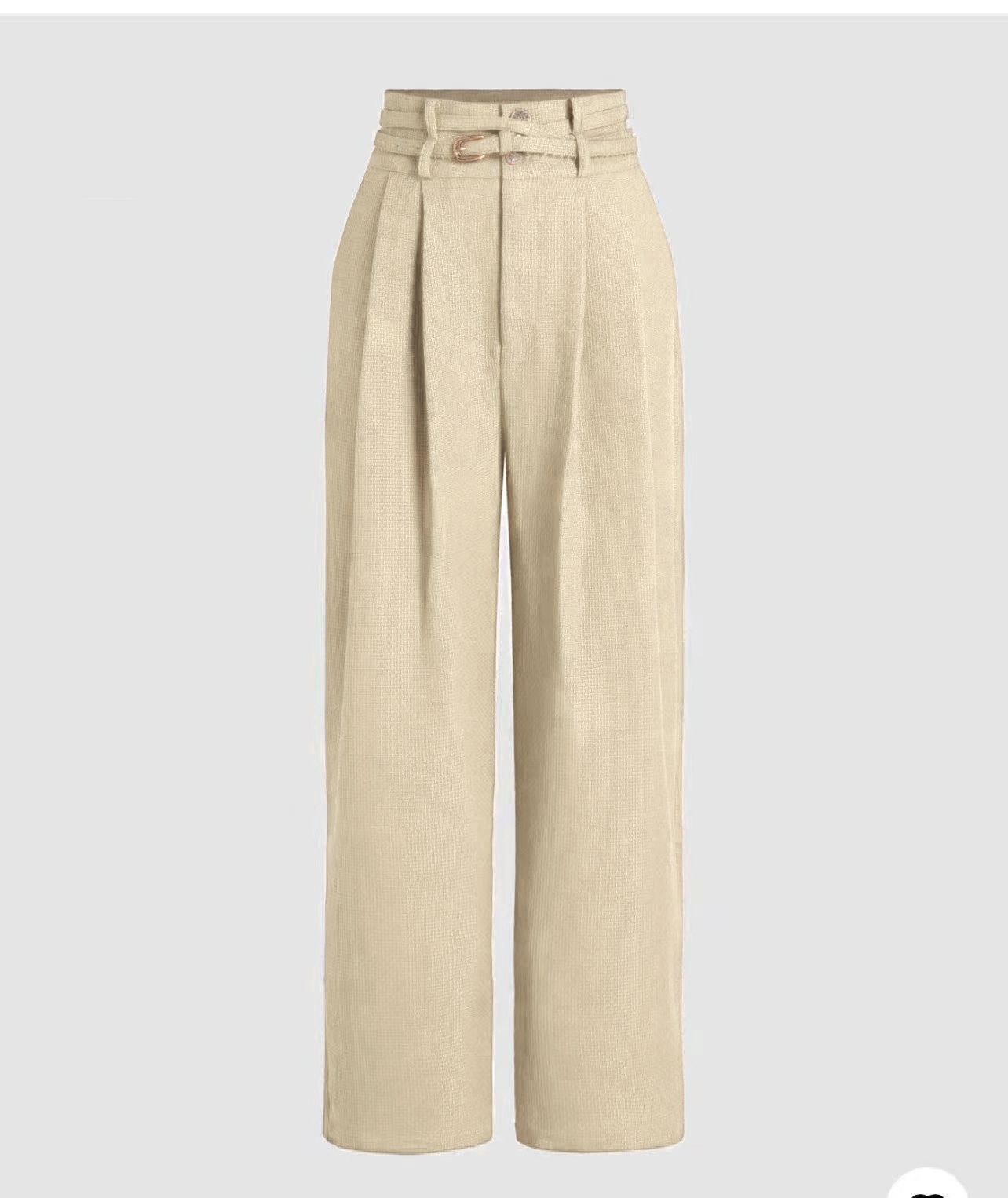 High-Waisted Wide-Leg Trousers with Fabric Belt