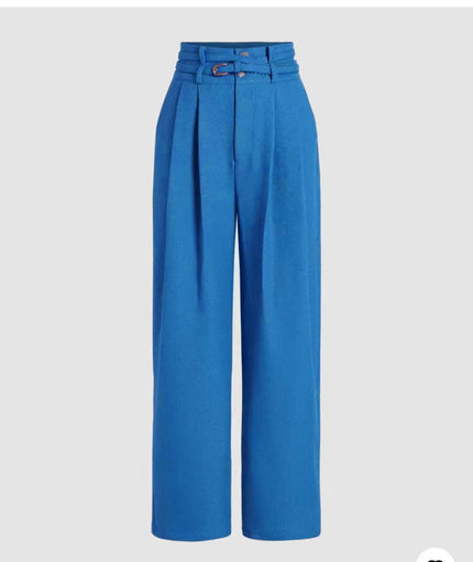 Trousers High Waist Wide-Leg Fabric Belt Chic