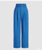 Dark turquoise high-waist wide-leg pants with belt loops and front button closure