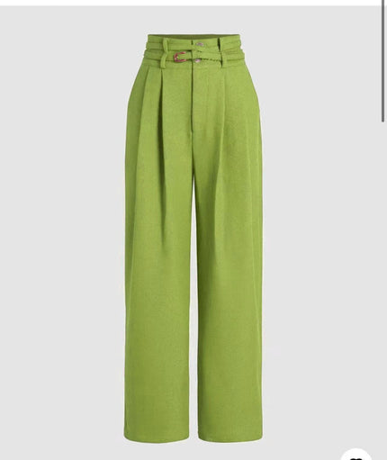 Trousers High Waist Wide-Leg Fabric Belt Chic