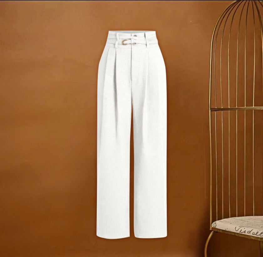 High-Waisted Wide-Leg Trousers with Fabric Belt