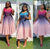 Sleeveless V-neck A-line gradient dress, pink-to-purple ombre with bow at waist