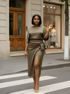 Skirt Midi Wrap Side Tie Detail Urban Casual Scene