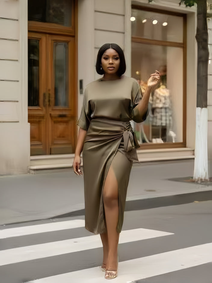 Skirt Midi Wrap Side Tie Detail Urban Casual Scene