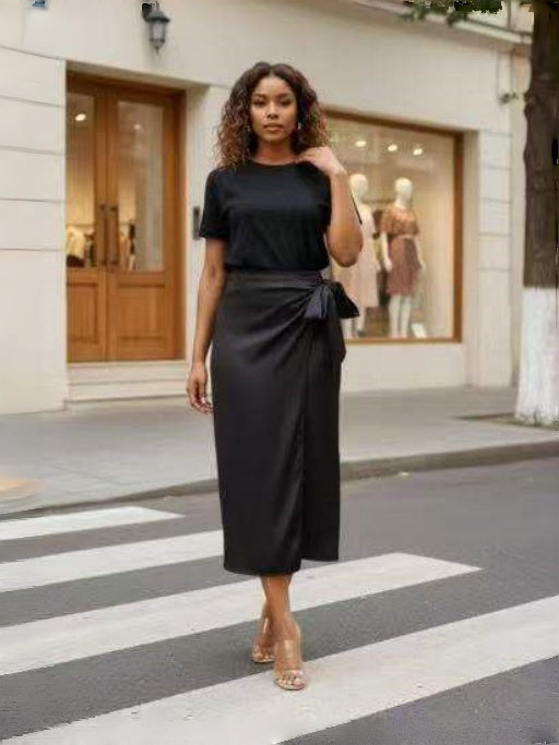 Skirt Midi Wrap Side Tie Detail Urban Casual Scene
